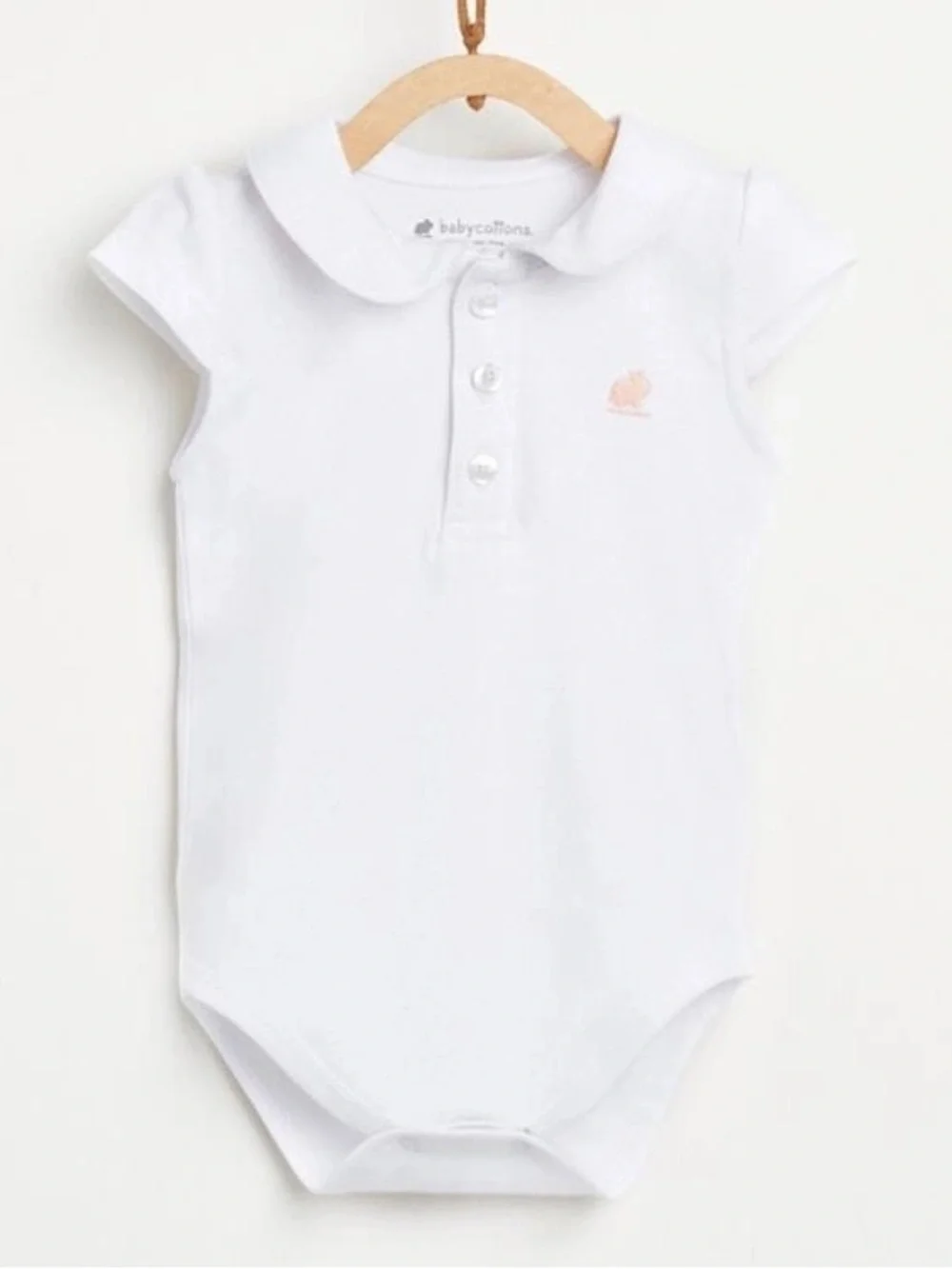 Babycottons White Pima Cotton Collared Bodysuit Bunny Logo Luxury Onesie 12M
